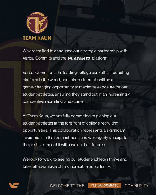 Team Kaun (@teamkaun) on Twitter photo We are excited to announce our Stratigic partnership with <a href="/VerbalCommits/">Verbal Commits</a> ! This is a game changer for all the athletes in our program. Putting them ahead in the recruiting process! We are excited to announce our Stratigic partnership with <a href="/VerbalCommits/">Verbal Commits</a> ! This is a game changer for all the athletes in our program. Putting them ahead in the recruiting process!