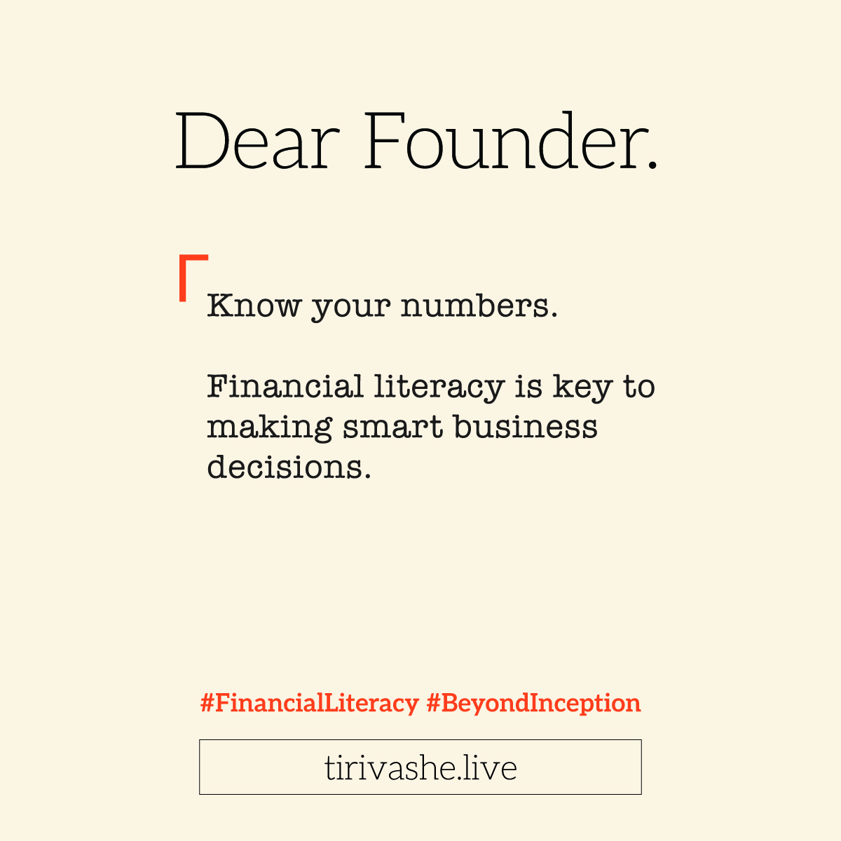 tcmundondo's tweet image. Dear Founder.

Know your numbers. Financial literacy is key to making smart business decisions.

#FinancialLiteracy #BeyondInception