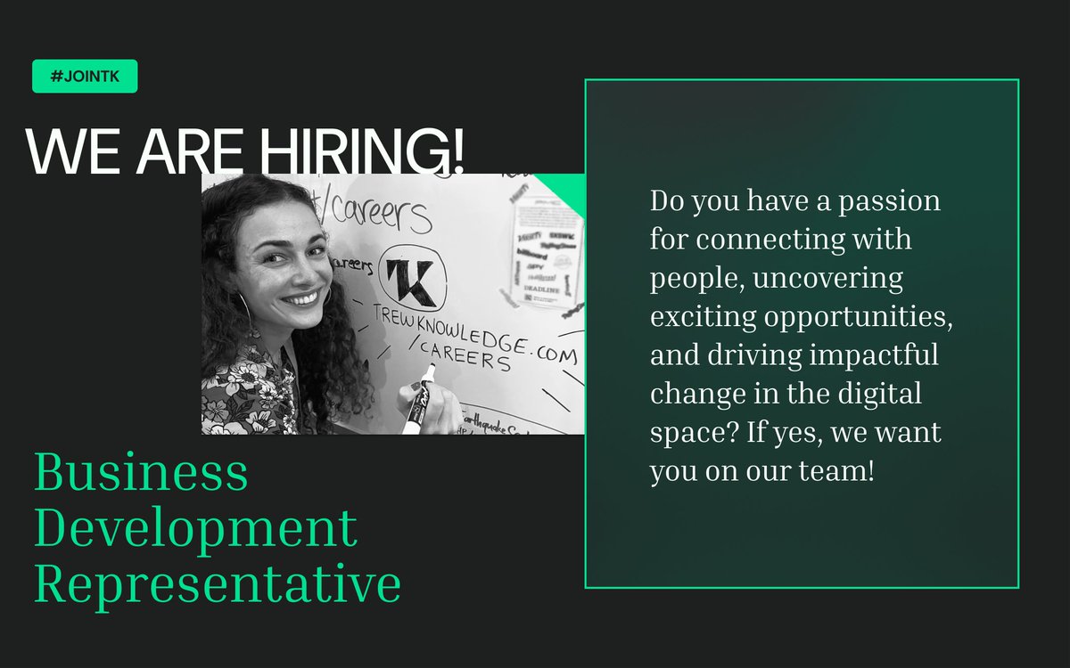 trewknowledge's tweet image. We&apos;re looking for a Business Development Representative to join our innovative team!
🤝

Apply today or share this opportunity with your network.
🔗 ow.ly/bv0F50UcFbB

#JoinTK #WeAreHiring #JobsInTech #WordPress