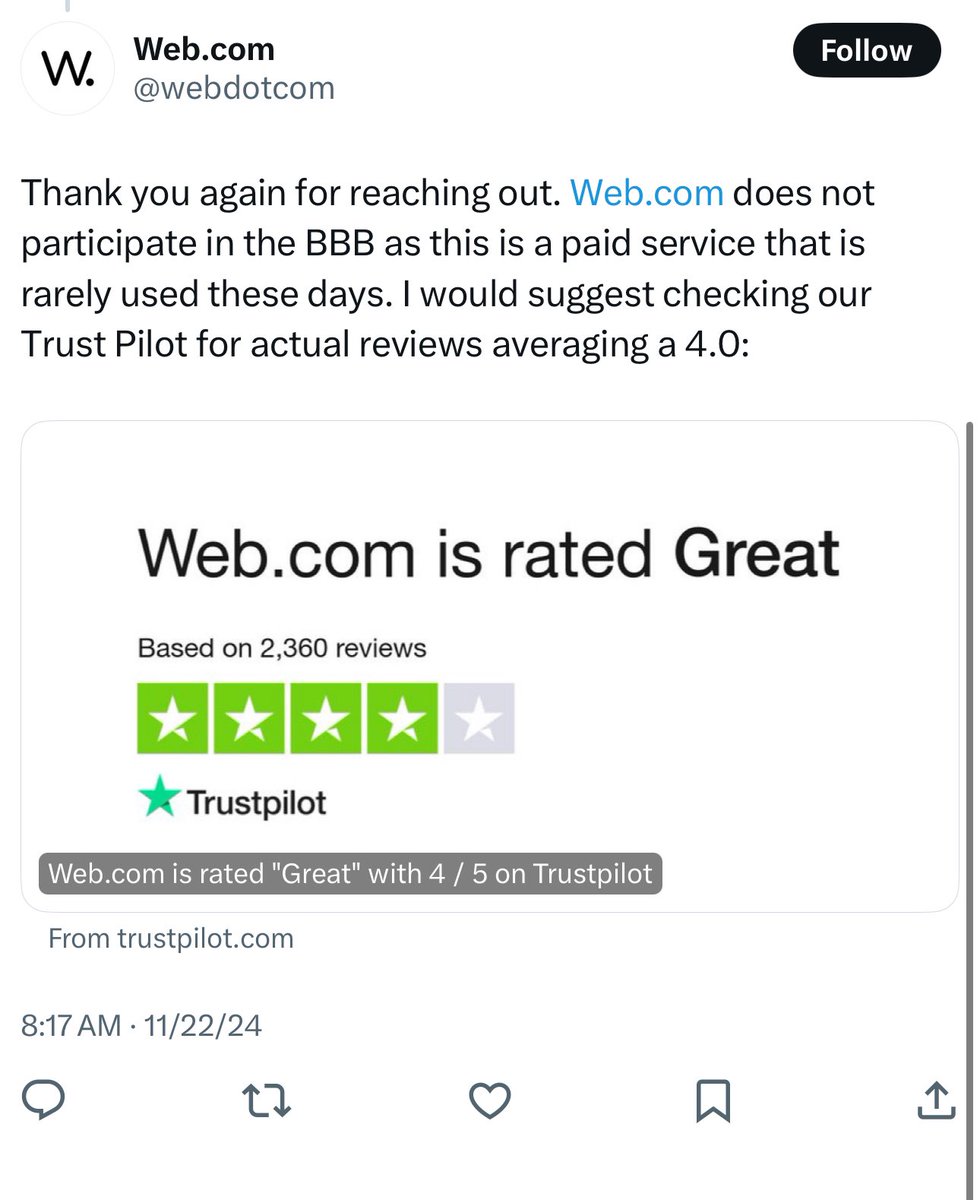 officialBrockD's tweet photo. crazy how @webdotcom says they don’t have participation with a Better Business Bureau, but the Better Business Bureau definitely does business with them because they had their entire headquarters address on their site to view https://t.co/QXGbQIX5Ho