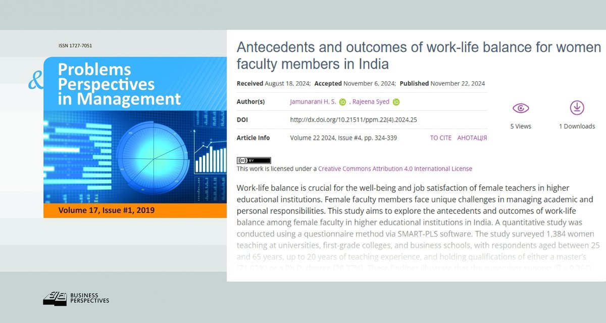 PPM_Journal's tweet photo. 🔗 https://t.co/4TzJuPYQJl
📝 Antecedents and outcomes of work-life balance for women faculty members in #India
👥 Jamunarani H. S., Rajeena Syed

#highcommitment #worksystem #jobsatisfaction #productivity #women #worklifebalance https://t.co/OBgST72xsE