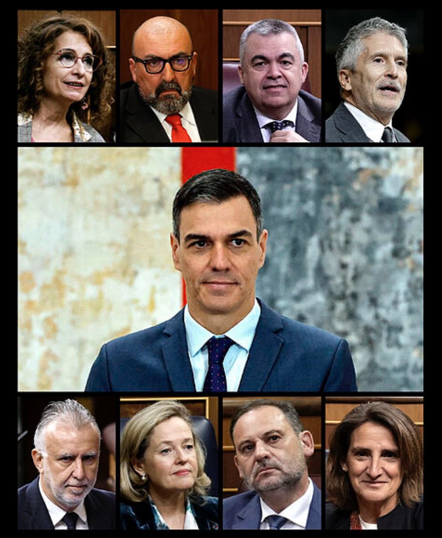 ElAugusto4's tweet photo. Ocho miembros de su gobierno implicados de corruptelas, cobros de dinero negro y negociaciones con el “nexo corruptor” de Aldama. Pero naaaaaaa, el machote no sabía nada de nada. Él nooooooooo… él estaba al margen, sí… https://t.co/WhV2HwLQqC