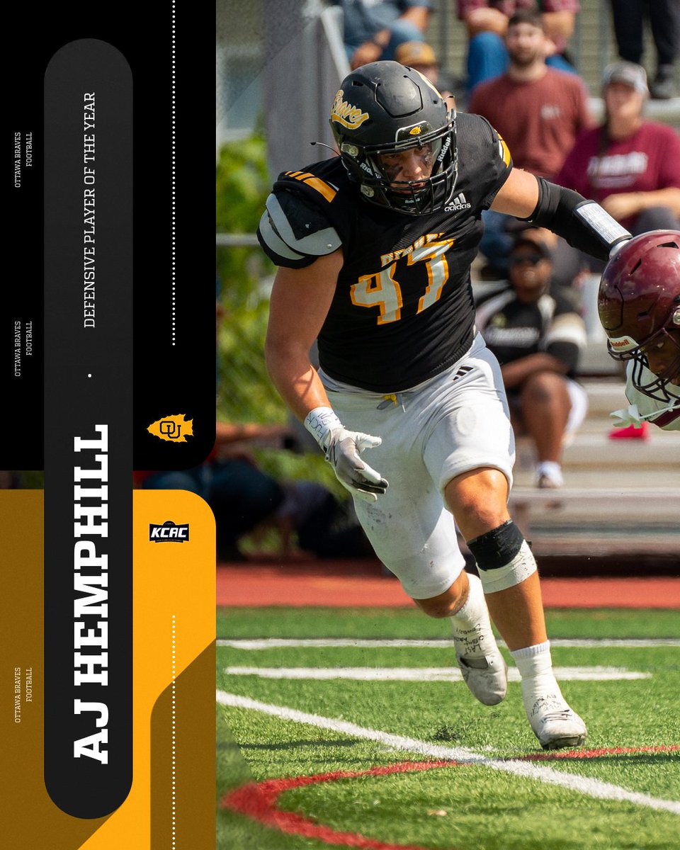 BravesAthletics's tweet photo. .@OttawaBravesFB @AJHemphill433 was named KCAC Bissell Division Defensive Player of the Year. Congratulations AJ!! #BraveNation https://t.co/NyrNjf2Tt0