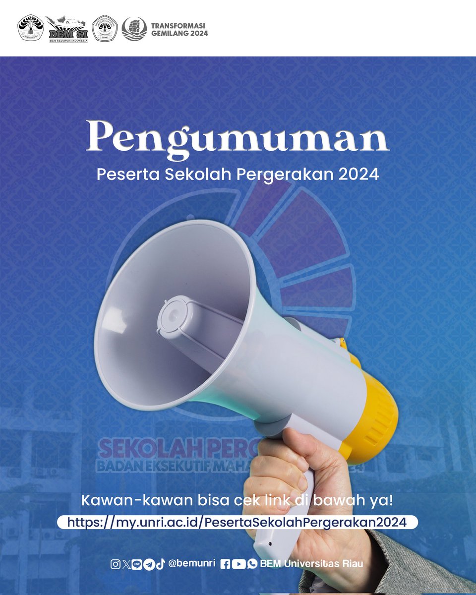 bemunri's tweet photo. [BEM UNRI KTG - INFORMASI: PENGUMUMAN PESERTA SEKOLAH PERGERAKAN 2024]

Halo, Sobat Biru Langit! 👋🏼

Cek selengkapnya di link https://t.co/nvrXqy1c5s https://t.co/NItKk6KGuO