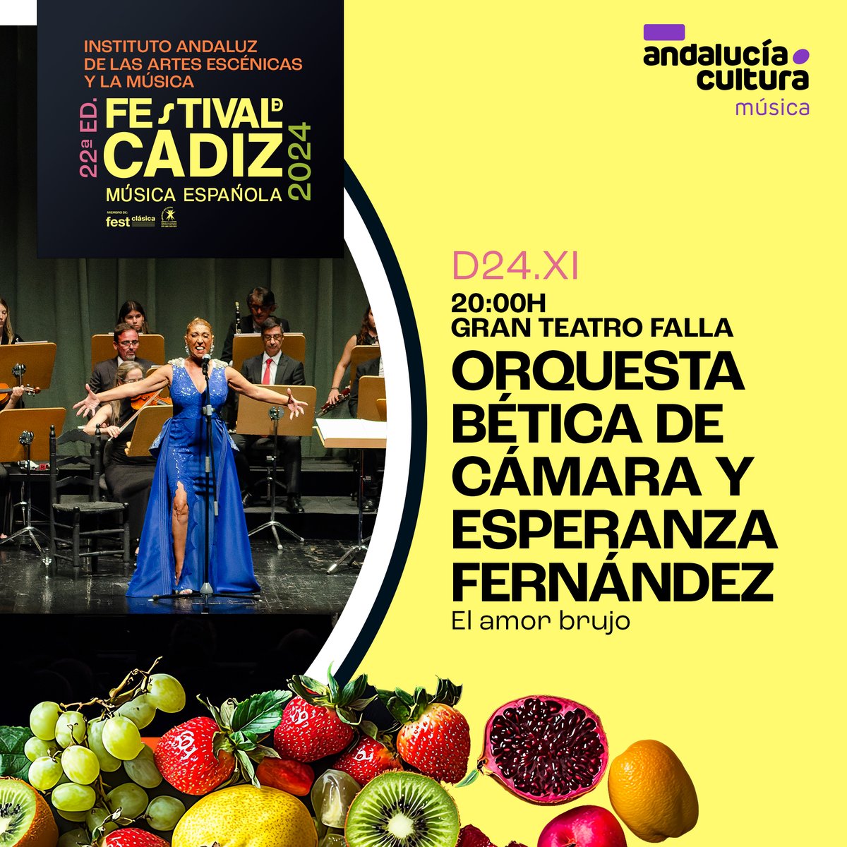 ➧ Agencia Andaluza de Instituciones Culturales (@culturacuenta) on Twitter photo Hoy finaliza el Festival de #Cádiz con:
12h, Solistas Salvat y Barchcelona Consort
17h, <a href="/pedrorojasogaya/">Pedro Rojas Ogáyar</a> y Helena Amado, Ruido Clavel
18:30h, Dianto Reed Quintet
20h, <a href="/ORQUESTABETICA/">ORQUESTA BÉTICA</a> y Esperanza Fernández
<a href="/CulturaAND/">Cultura Junta de Andalucía</a> <a href="/Cadiz_es/">Ayuntamiento de Cádiz</a> <a href="/CadizJunta/">Cádiz Junta</a> <a href="/CIberoamerica/">Casa de Iberoamérica</a> <a href="/EccoCadiz/">ECCO_Cádiz</a> Hoy finaliza el Festival de #Cádiz con:
12h, Solistas Salvat y Barchcelona Consort
17h, <a href="/pedrorojasogaya/">Pedro Rojas Ogáyar</a> y Helena Amado, Ruido Clavel
18:30h, Dianto Reed Quintet
20h, <a href="/ORQUESTABETICA/">ORQUESTA BÉTICA</a> y Esperanza Fernández
<a href="/CulturaAND/">Cultura Junta de Andalucía</a> <a href="/Cadiz_es/">Ayuntamiento de Cádiz</a> <a href="/CadizJunta/">Cádiz Junta</a> <a href="/CIberoamerica/">Casa de Iberoamérica</a> <a href="/EccoCadiz/">ECCO_Cádiz</a>