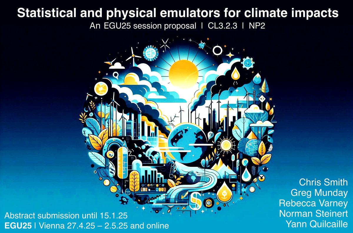 Rebecca Varney (@rebecca_varney_) on Twitter photo #EGU25 session on Physical and statistical emulators for climate impacts 🌍
Abstracts welcome! ⬇️
meetingorganizer.copernicus.org/EGU25/session/…
<a href="/chrisroadmap/">Chris Smith 🇪🇺</a> <a href="/YQuilcaille/">Yann Quilcaille</a> <a href="/EuroGeosciences/">European Geosciences Union</a> #EGU25 session on Physical and statistical emulators for climate impacts 🌍
Abstracts welcome! ⬇️
meetingorganizer.copernicus.org/EGU25/session/…
<a href="/chrisroadmap/">Chris Smith 🇪🇺</a> <a href="/YQuilcaille/">Yann Quilcaille</a> <a href="/EuroGeosciences/">European Geosciences Union</a>