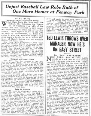 Babe Ruth's 715th home run described, in Collyer's Eye, Volume 4, Number 17, 20 July 1918.
