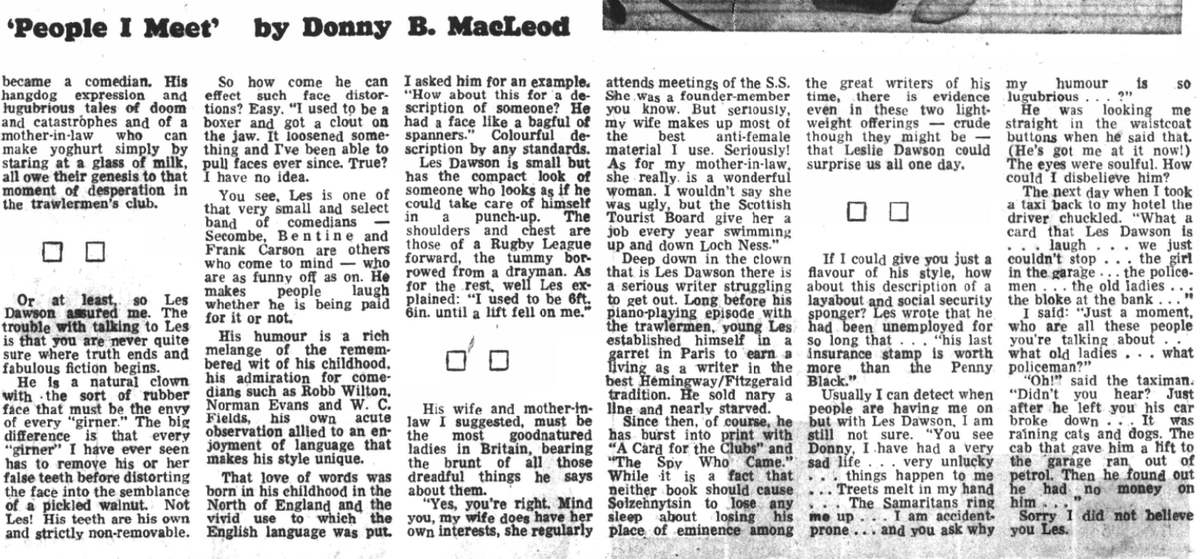 Les Dawson interviewed in the Aberdeen Press (23rd November 1976).