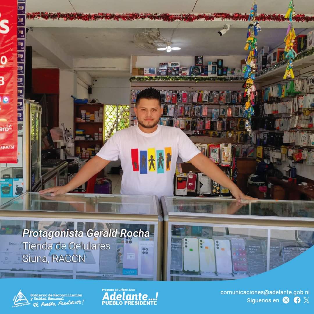 El protagonista Gerald Rocha invirtió su crédito otorgado por el #ProgramaAdelante para el fortalecimiento de su negocio de venta de equipos celulares. 📱

#DanielTiemposDeVictorias #Nicaragua #VamosAdelante 🔴⚫️✊🏼