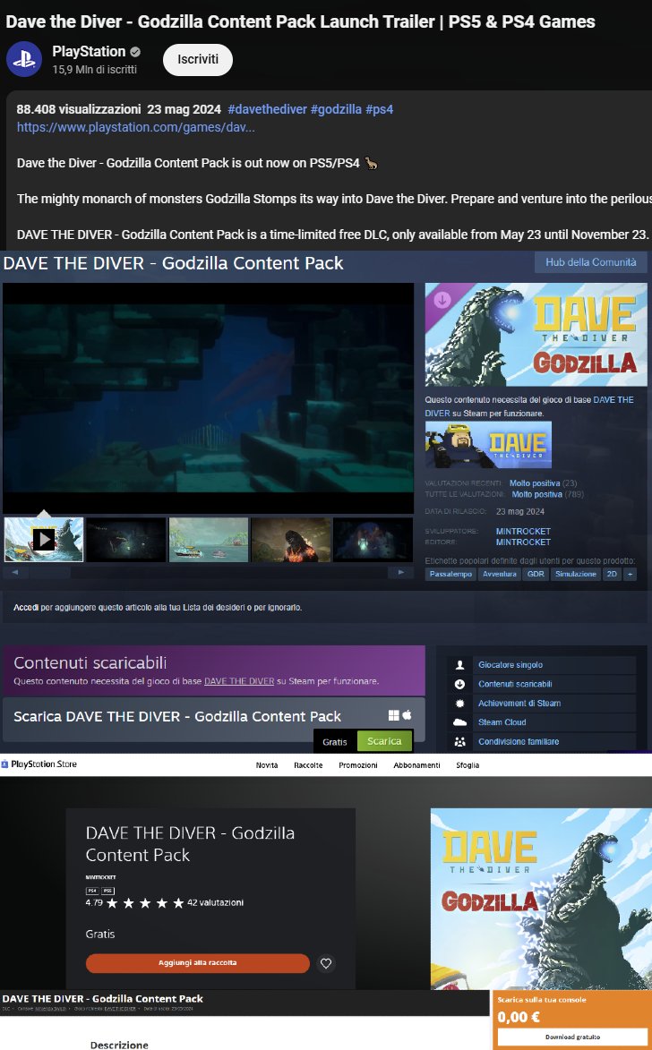 SURPRISE2961's tweet photo. @DelistedGames (DLC) DAVE THE DIVER - Godzilla Content Pack - Will no longer be available after tomorrow on Steam, Ps store, Switch https://t.co/CMVreoWbj0