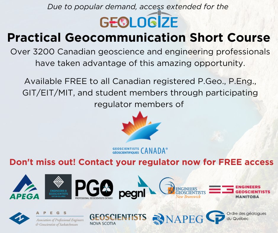 Practical Geocommunication Short Course - Over 3200 Canadian geoscience and engineering professionals have taken advantage of this amazing opportunity. Contact your regulator for free access. #geoscientistscanada #pgeo