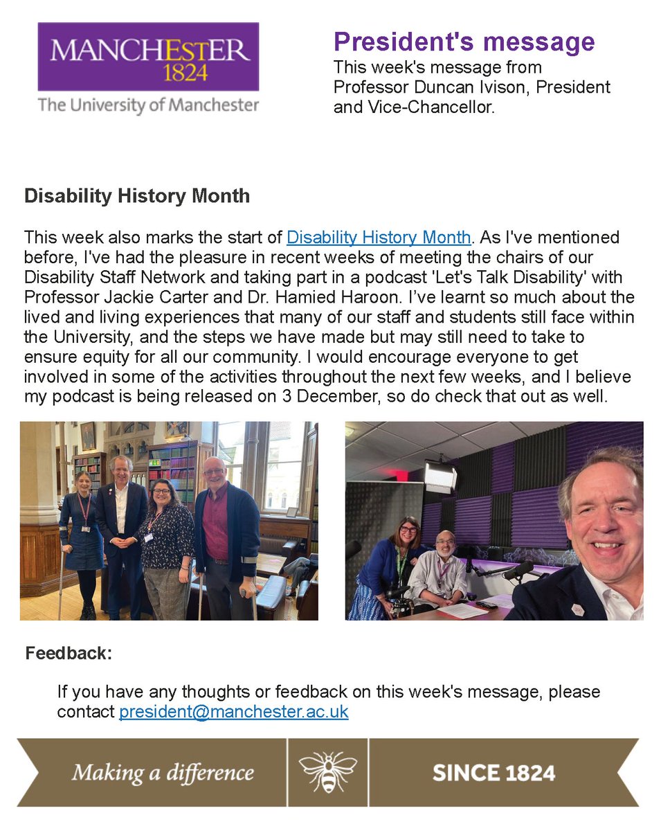 UoM DSNetwork (@uomdsn) on Twitter photo Thrilled to see Disability History Month plans & the upcoming Letโs Talk Disability podcast featured in Duncanโs Update! ๐ Tune in soon for a powerful episode with Jackie Carter & Hamied Haroon. ๐ฌ๐ #DisabilityHistoryMonth #LetsTalkDisability #UoM comms.manchester.ac.uk/communicationsโฆ Thrilled to see Disability History Month plans & the upcoming Letโs Talk Disability podcast featured in Duncanโs Update! ๐ Tune in soon for a powerful episode with Jackie Carter & Hamied Haroon. ๐ฌ๐ #DisabilityHistoryMonth #LetsTalkDisability #UoM comms.manchester.ac.uk/communicationsโฆ