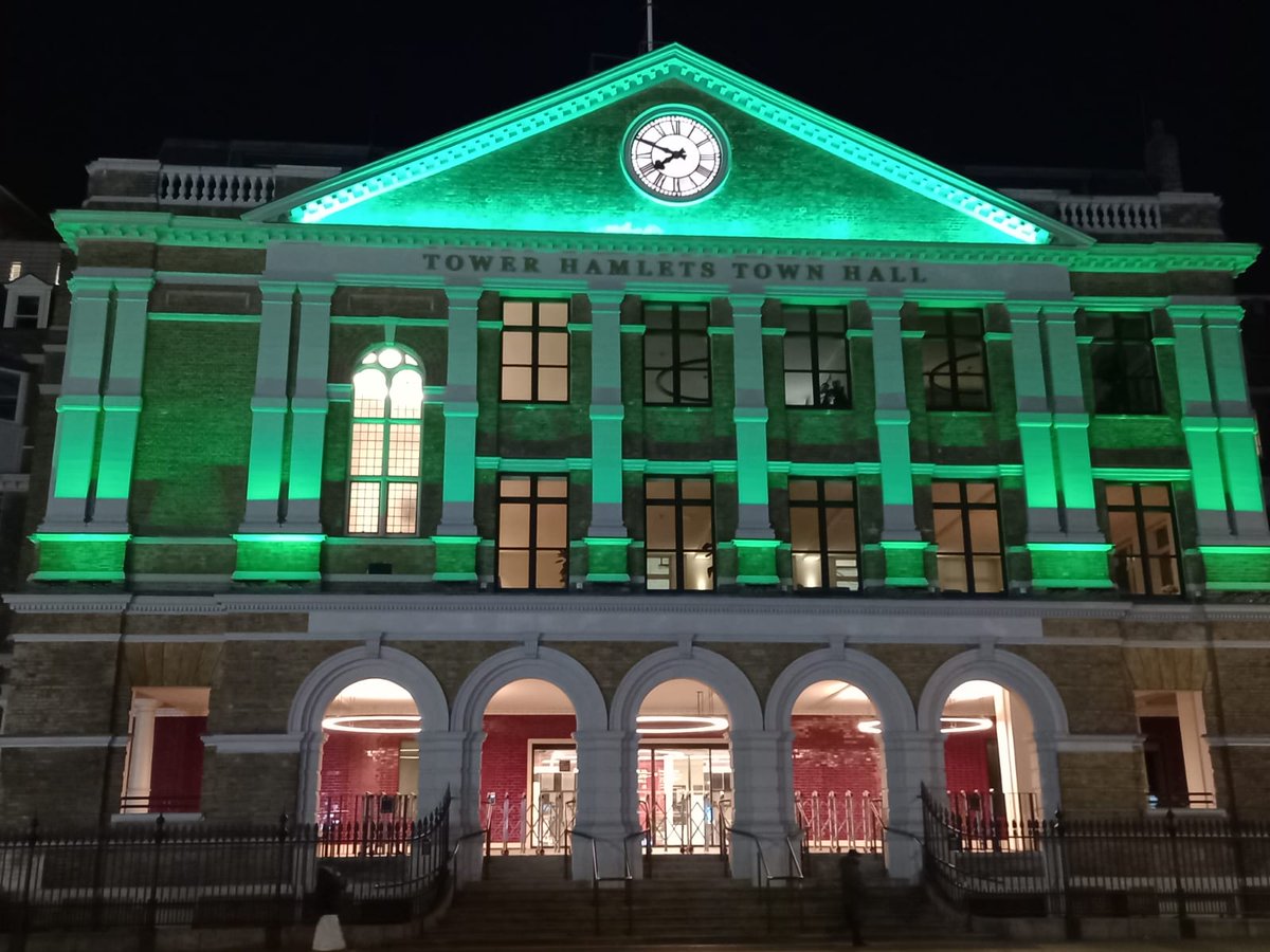 Lighting up the Town Hall green for #IslamophobiaAwarenessMonth. 

Tower Hamlets has a proud history of standing up to racism and bigotry. Together, we are working to tackle the scourge of Islamophobia and all forms of prejudice and to build a stronger, more inclusive community.