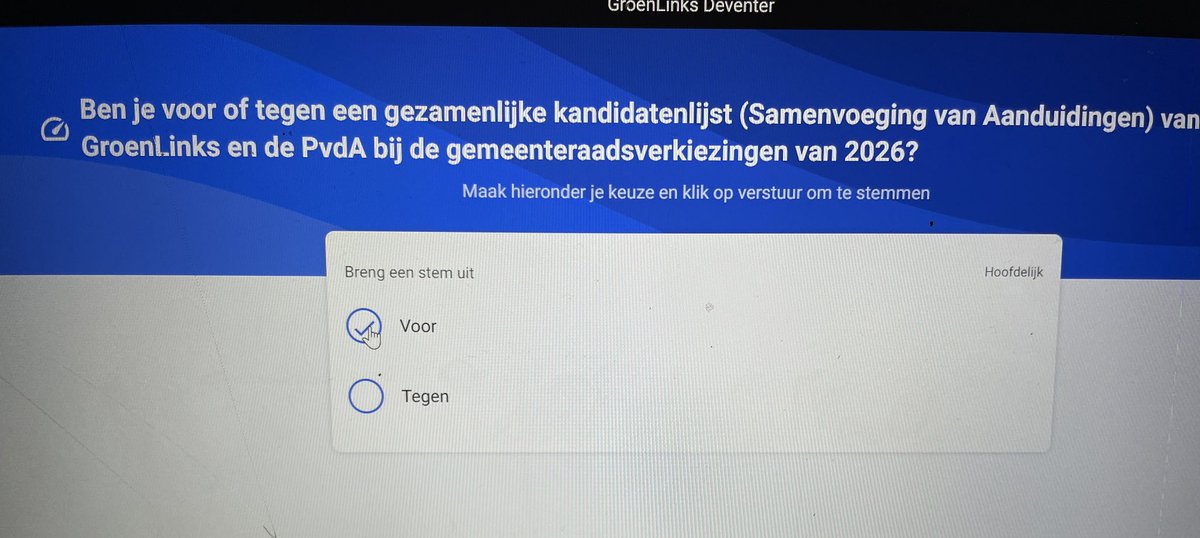 Ook in #deventer aan de leden de vraag of <a href="/GLDeventer/">GroenLinks Deventer</a> en <a href="/pvdadeventer/">PvdA Deventer</a> in 2026 samen meedoen aan verkiezingen. 2 partijen met dezelfde doelen voor eerlijk,menselijk, duurzaam  en groen #deventer; dus ✅