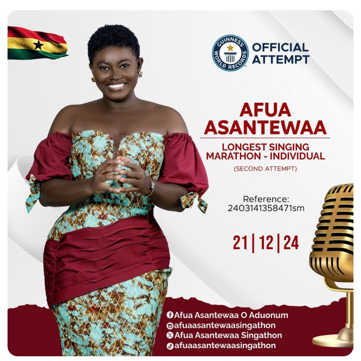 Afua Asantewaa is gearing up for another attempt at breaking the Guinness World Record for the longest singing marathon by an individual. 

Following a previous attempt, she is determined to make history this December. 

#Tigpost 
Black Stars | Messi | Wizkid FC | BANNED | Kwesi