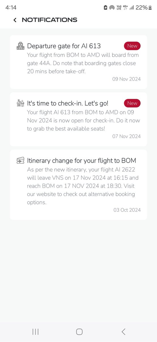 lankeamol's tweet photo. @airindia @MoCA_GoI @Paytm

I have booked 8 tickets for family members Varanasi -Mumbai 17Nov24. Initially time was 13:25 Hrs. Then I got alert that revised time would be 16:15 Hrs.

When I am doing web check-in it is showing time 13:25 Hrs

Also web check-in is not happening https://t.co/1u80y9azZR