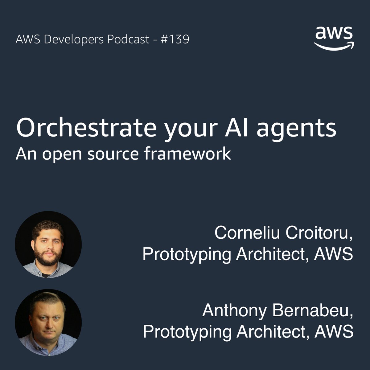 sebsto's tweet photo. 🎧 New AWS Developers Podcast!

Corneliu, Anthony and Seb discuss the Multi-Agent Orchestrator and how it’s shaping customer support with AI agents and Amazon services.

Check it out in your podcast apps or 👇
https://t.co/cCYXxzr6jF

#AWS #AI #Podcast https://t.co/EPpDF8sOLL