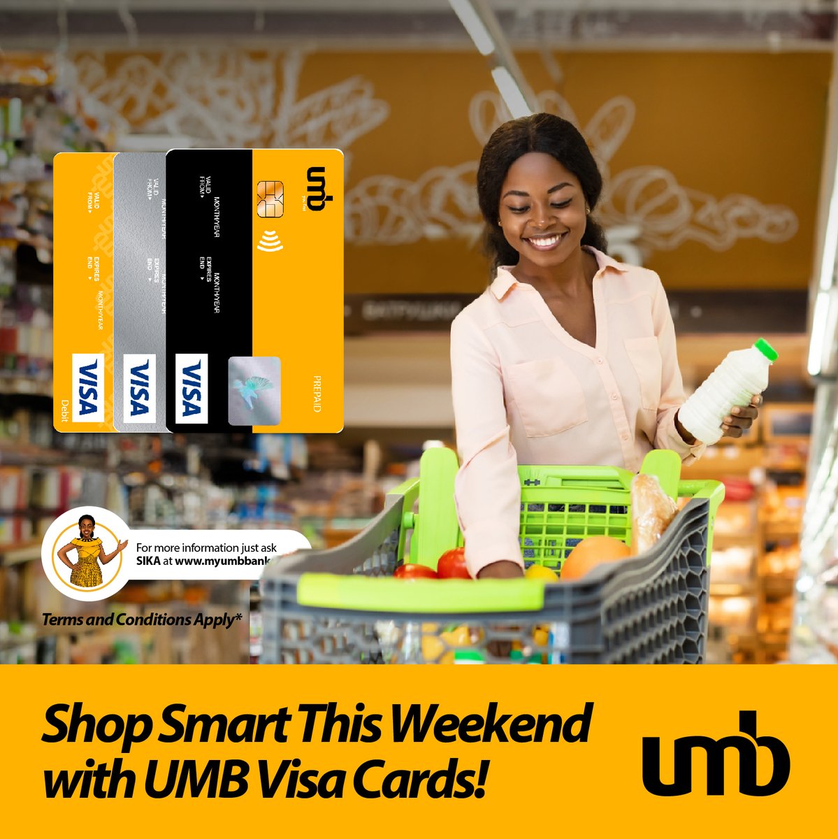 myumbbank's tweet photo. From groceries to the latest fashion finds, pay quickly and easily with your UMB Visa card and enjoy the freedom of smart and secure payments all weekend.
Call 0302633988 or WhatsApp Sika on 0266020400 for any assistance.
Digibank, let’s go!
#UMBAdvantage #AnytimeBanking https://t.co/FivtXiqk6m