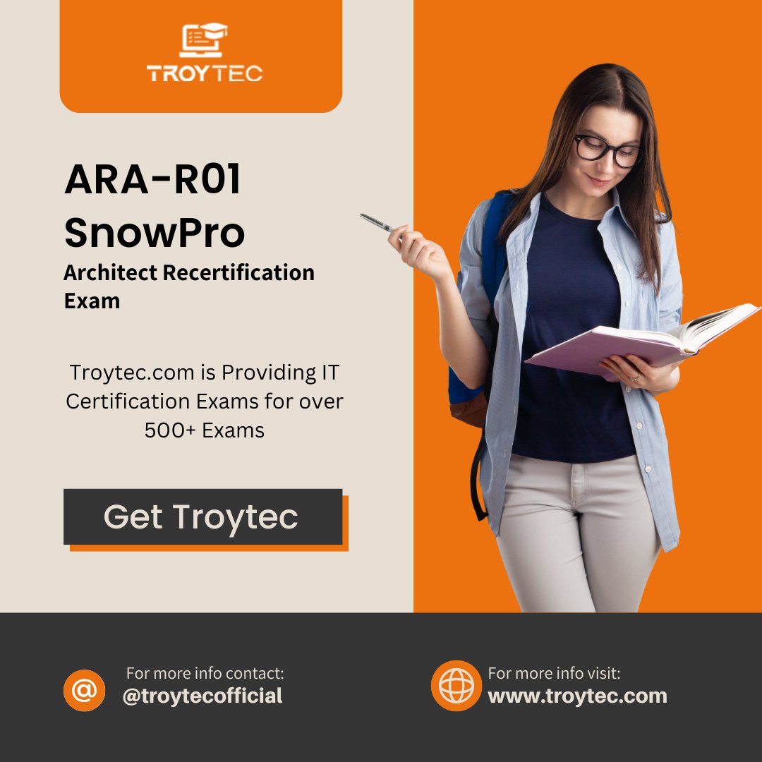 TroytecExam's tweet image. &quot;Stay ahead in your career with the ARA-R01 SnowPro Advanced Recertification Exam! 📷 Master advanced Snowflake skills and secure your spot as a top data architect. 📷
@TroytecExam 
#snowproadvanced #DataArchitecture #CareerGrowth #ITCertification #TechCertification  📷&quot;