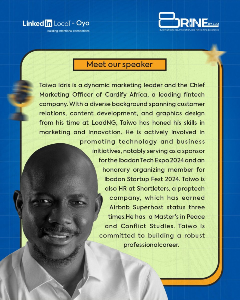 HiChief_'s tweet photo. Last year, @CardifyAfrica sponsored this event.
As I sold my brand passionately, I wished to be a speaker next year.
Just because @tosinolaseinde was a speaker on that stage!
Good morning from World Best CMO.
Good morning from Ibadan.
Good morning from @LinkedIn .
Alhamdulilah https://t.co/fOD4Hn4nrO