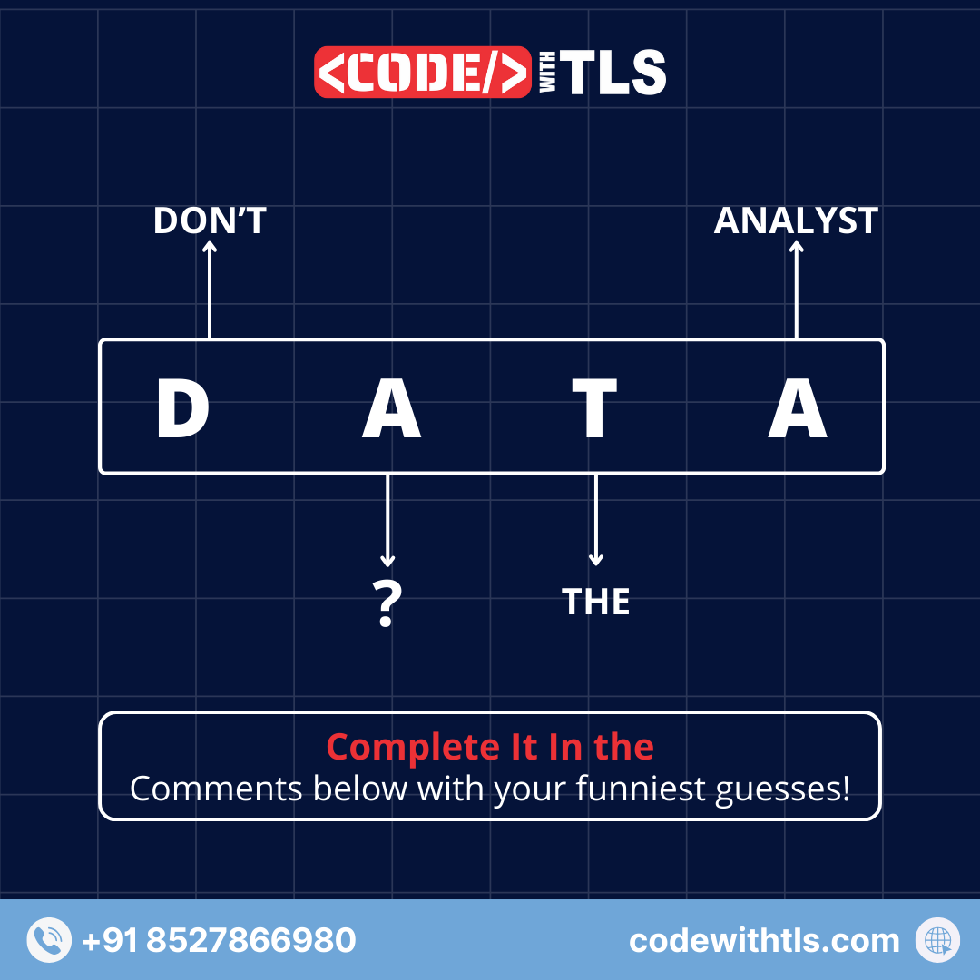 codewithtls's tweet image. &quot;Decode data with humor and skill—join @codewithtls  to start your Data Analyst journey today!&quot;

Call us at +91 8527866980
  codewithtls.com

#DataScience #DataAnalysis #DataAnalyst #DataScienceCourse #LearnDataScience #TechEducation #FutureSkills #LearnToCode