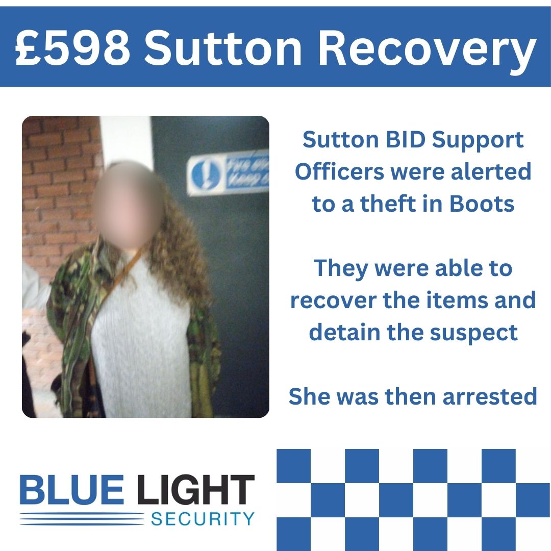 bluelightgrp's tweet photo. Another week, another great result for our Sutton BID Support Officer!

Once again showing the great work our officers do to keep Business Districts safe from thieves.

#safeguarding #security #safety #community #protection #crime #business #securitysystem #police https://t.co/iYZC4dpAMO