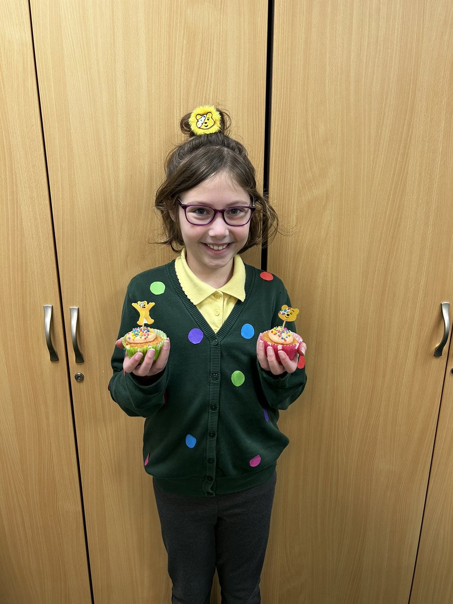 Georgina has made Pudsey cakes! She seems to be ill as well because she is covered in spots!