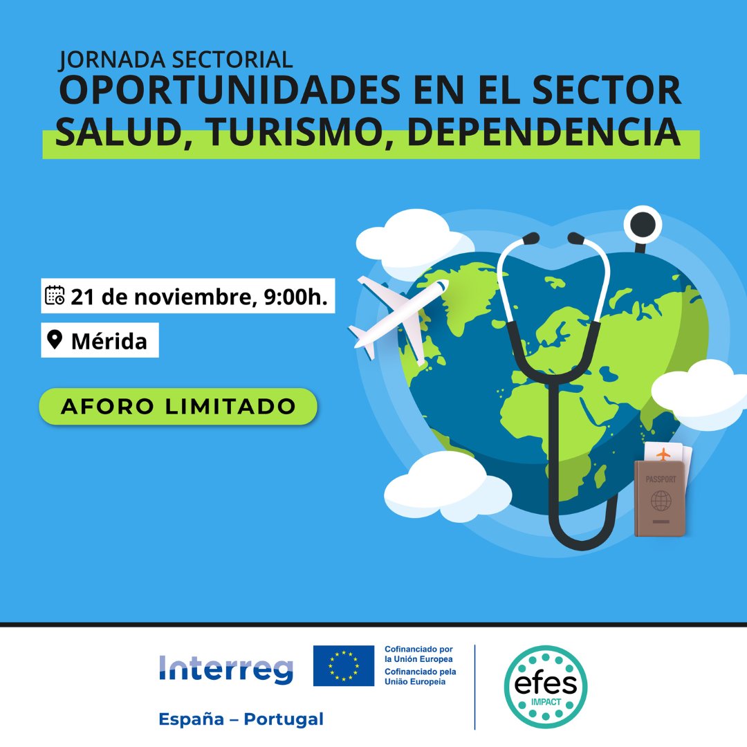 ¿Te interesaría conocer las oportunidades en el sector de la salud, el turismo y la dependencia? 
¡Participa en la Jornada Sectorial del próximo 21 de noviembre en Mérida!

⚠️ Aforo Limitado. ¡Inscríbete y reserva tu plaza! ➡️ extremaduraempresarial.es/actividad/jorn…