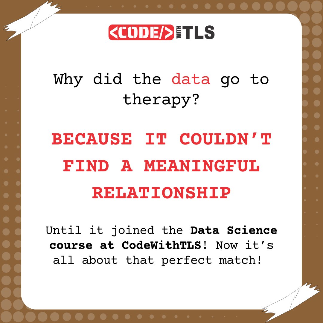 codewithtls's tweet image. &quot;Find meaningful insights, not heartbreak—join @codewithtls  and master the art of Data Science!&quot;

Call: +91 8527866980
Visit codewithtls.com

#DataScience #MachineLearning #ArtificialIntelligence
#DataAnalytics #BigData #DataScienceLife #DataScientist