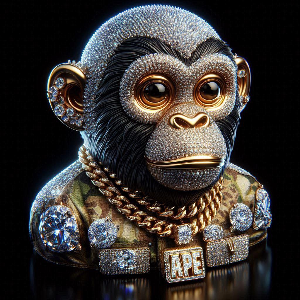 Dripping in diamonds, dressed to impress! Meet the most stylish apes in the digital space. 🐒💎💍  $APE #Ape
#NFTArt #LuxuryNFT #CryptoArt #DigitalCollectibles #BlingNFT #NFTCommunity #ExclusiveNFT #ArtCollectors #OpulentArt #RareNFT #NFTShowcase #NFTDrop #NFTCollectors