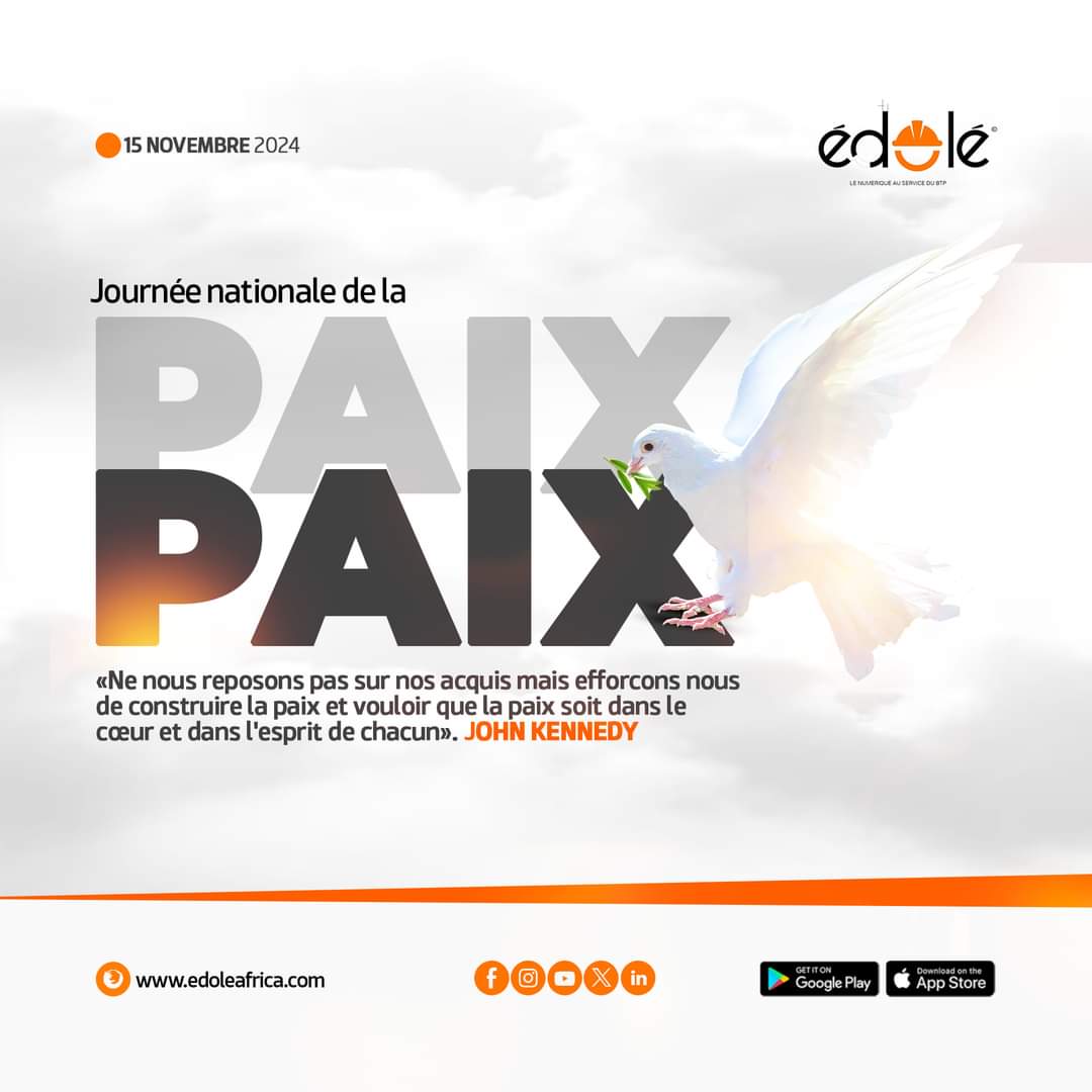 Nous vous souhaitons une excellente journée nationale de la paix.
#EdoleAfrica #BTP #CIV225 #journeedelapaix