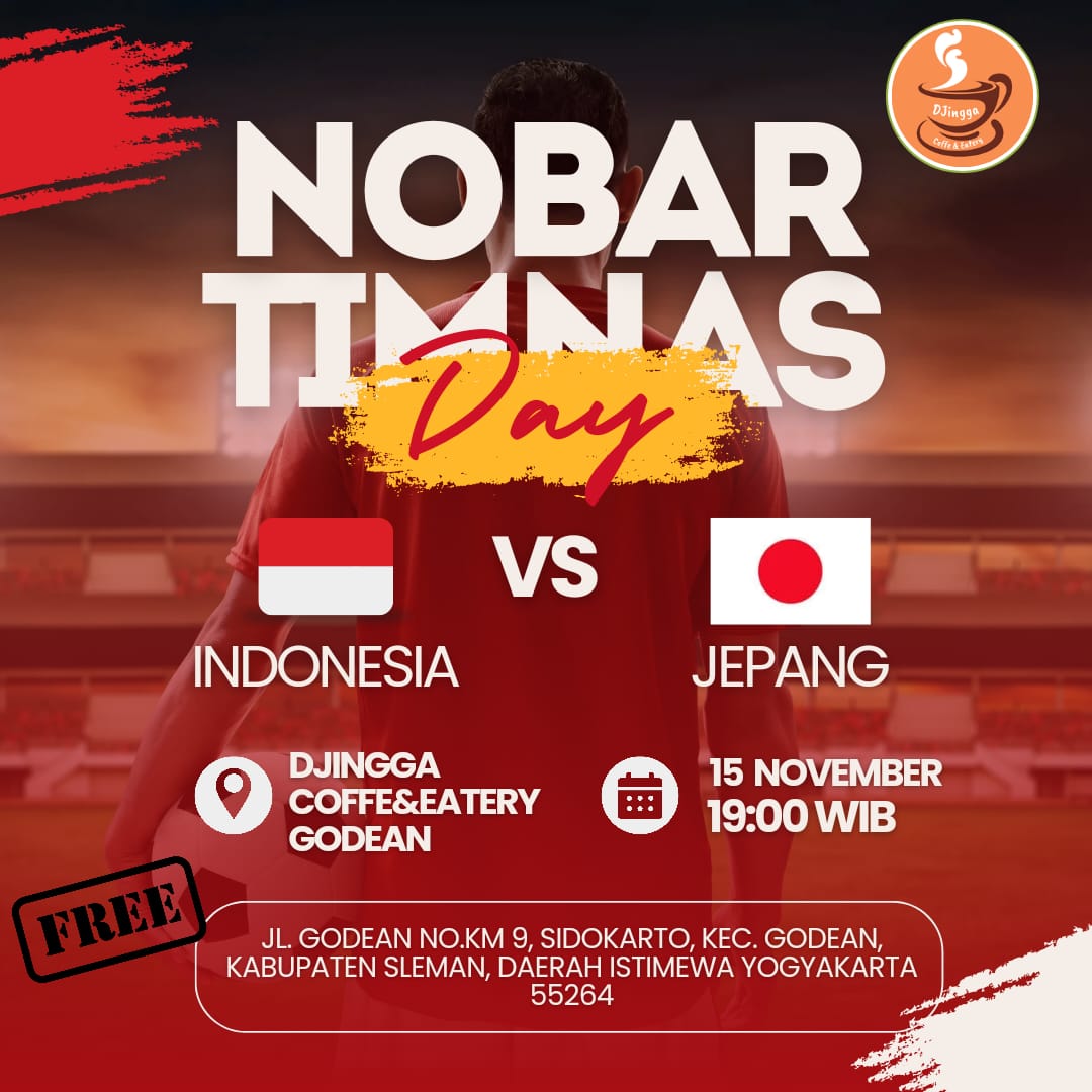 pawiroy76's tweet photo. yang binggung cari tempat nongkrong dan nobar indo vs japan silahkan merapat ke kafe DJINGGA COFFE &amp; EATERY lokasi jalan godean km 9 perempatan ke selatan sekitar 50m 
@infotimnas @jogmfs @merapi_uncover @TimnasIndonesia https://t.co/p5xXEMdyds