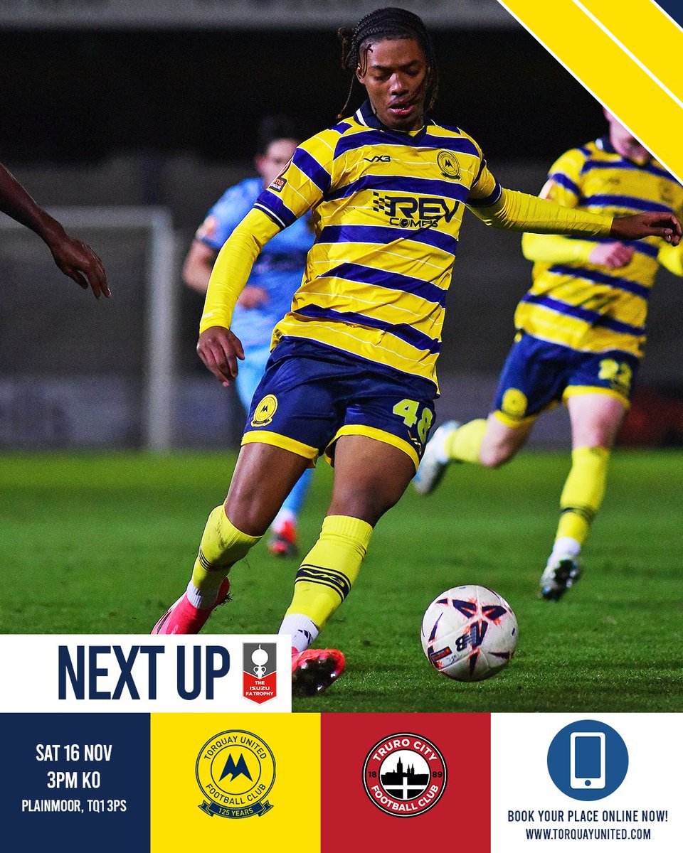 🟡 Book YOUR ticket online for tomorrow's #IsuzuFATrophy match at Plainmoor.

🎫➡️ tinyurl.com/47xrffnc

#TORTRU

#tufc
