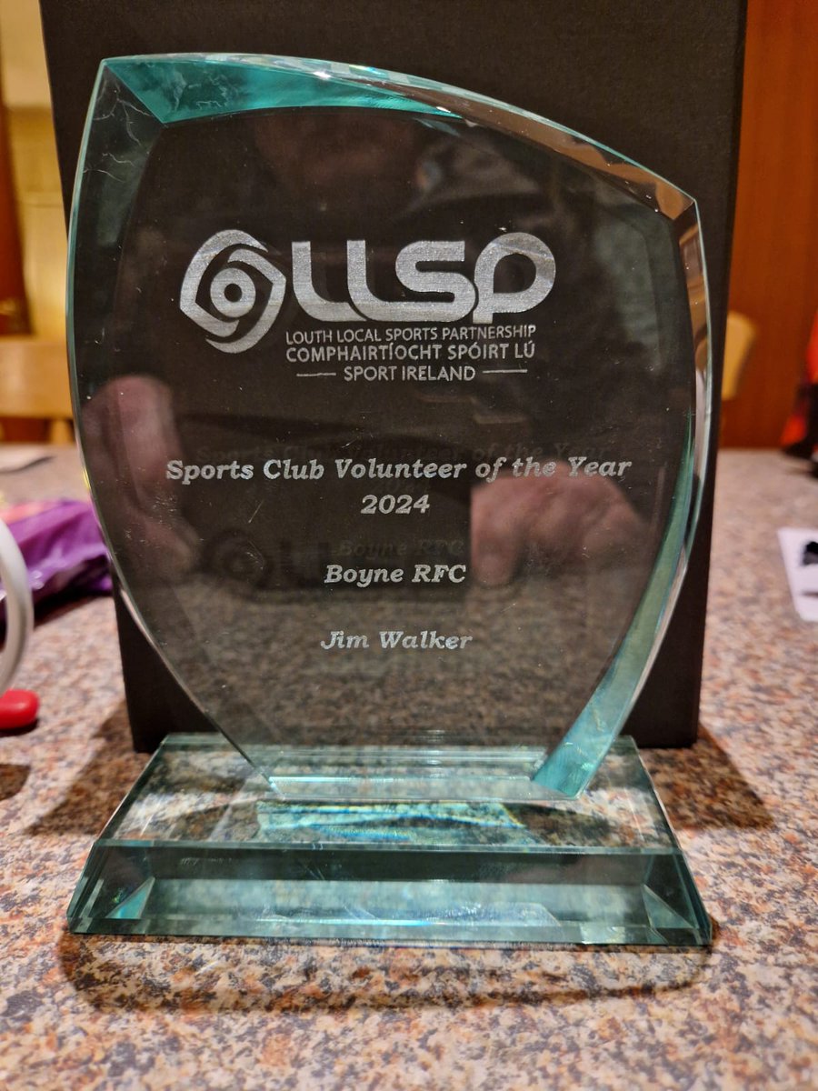 BoyneRFC's tweet photo. Congrats to Jim Walker for his well deserved 'volunteer in sport' award that was presented to him on Mon 11th at the Louth Local Sports Partnership awards night. This is in recognition of the trojan work Jim does as a volunteer around the club. Thanks Jim from all at Boyne RFC. https://t.co/n19LKpfS9b