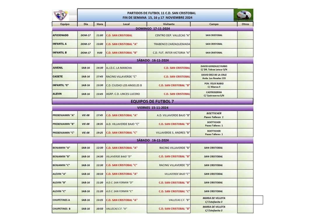 CDSANCRISTOBAL1's tweet photo. Os adjuntamos algunas fotos de la jornada pasada y los partidos y horarios de este fin de semana, aprovechamos nuevamente para animar a la familia Calero, por los duros momentos que están pasando
Anima al equipo de tu barrio, pero respeta al contrario, árbitro y publico. https://t.co/AXMHbRngjQ
