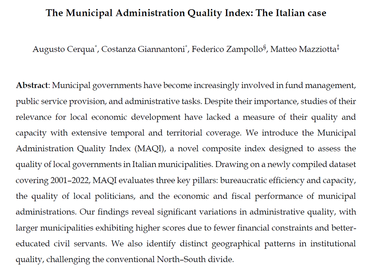 Costanza Giannantoni (@__costanza) on Twitter photo 🚨Updated Working Paper🚨
We've extended the MAQI! <a href="/augusto_cerqua/">AUGUSTO CERQUA</a> <a href="/fedzampollo/">Federico Zampollo</a> <a href="/MatteoMazziotta/">Matteo Mazziotta</a>
-Updated to 2022
-Covers 7723 municipalities (99.51% of those unaffected by mergers)
check the latest WP version twtr.to/Iz0P1 and download the data shorturl.at/Mo8uX 🚨Updated Working Paper🚨
We've extended the MAQI! <a href="/augusto_cerqua/">AUGUSTO CERQUA</a> <a href="/fedzampollo/">Federico Zampollo</a> <a href="/MatteoMazziotta/">Matteo Mazziotta</a>
-Updated to 2022
-Covers 7723 municipalities (99.51% of those unaffected by mergers)
check the latest WP version twtr.to/Iz0P1 and download the data shorturl.at/Mo8uX