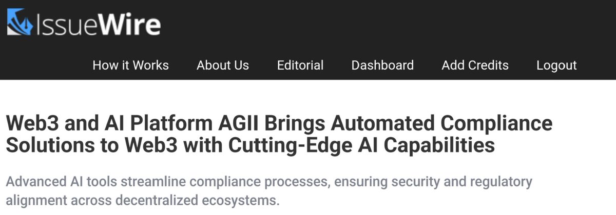 TheAGII's tweet image. 🦾 #AGII is bringing automated compliance solutions to #Web3 with advanced #AI capabilities, enhancing security and efficiency across decentralized platforms. 

Learn more: issuewire.com/web3-and-ai-pl…