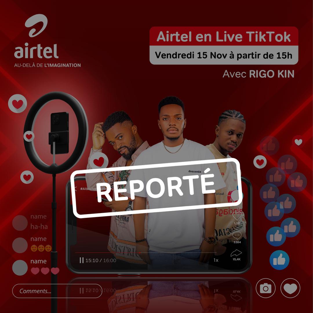 airtelrdc's tweet image. 📢 Changement de plan!🎥✨

 Notre live TikTok est reporté au 22/11/2024 pour des raisons internes. Pas de panique, plus de temps pour un show incroyable!🎉
🗓Notez la date et restez connectés pour des surprises. Merci pour votre patience!❤

#LiveTikTok #RDVLe22Nov #OnVousGâte