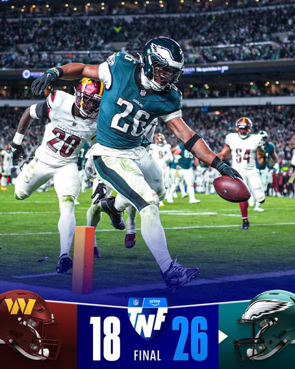AdamSchefter's tweet photo. Eagles now lead the NFC East by 1.5 games over Washington and have started 8-2 or better in three straight seasons for the first time in franchise history. https://t.co/CSoeC5Zl3g
