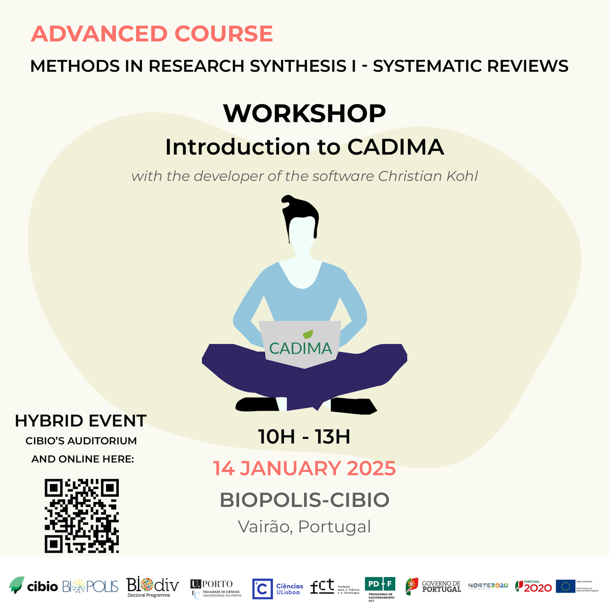 📢 Join us for the Introduction to #CADIMA Workshop led by Christian Kohl! Discover how this free tool supports systematic reviews and mapping.

🗓️ Jan 14, 2025
🕒 10 am - 1 pm
📍 BIOPOLIS-CIBIO (Vairão) &amp; online
🔗videoconf-colibri.zoom.us/j/98829288818

#systematicreview  #workshop #CADIMA