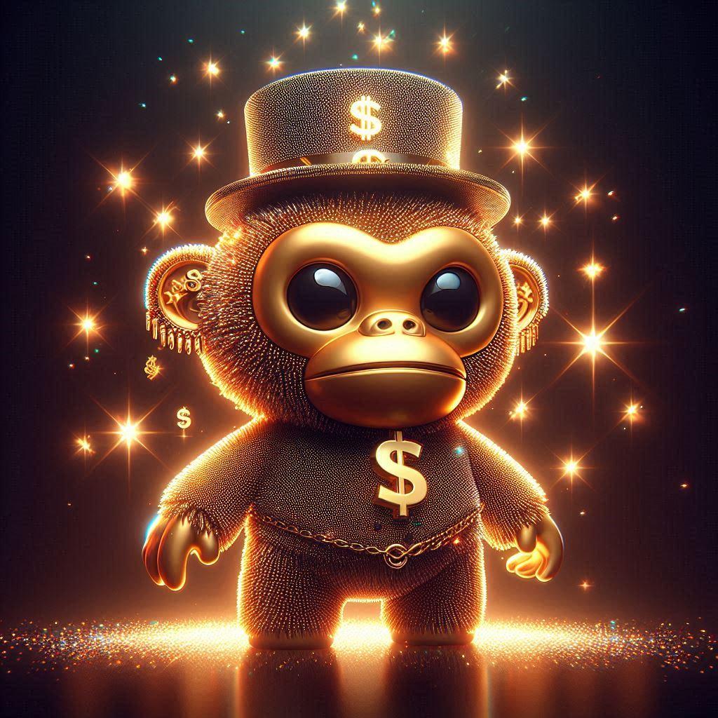 $APE Adding a little sparkle to the NFT world! 🌟 Meet the Money Monkeys, where luxury meets digital bling. 💰 #ExclusiveNFT #ArtOfTheDay #NFTArt #LuxuryNFT #CryptoArt #DigitalCollectibles #BlingNFT #NFTCommunity #ArtCollectors #RareNFT #GoldenApe #NFTDrop #MoneyMonkey