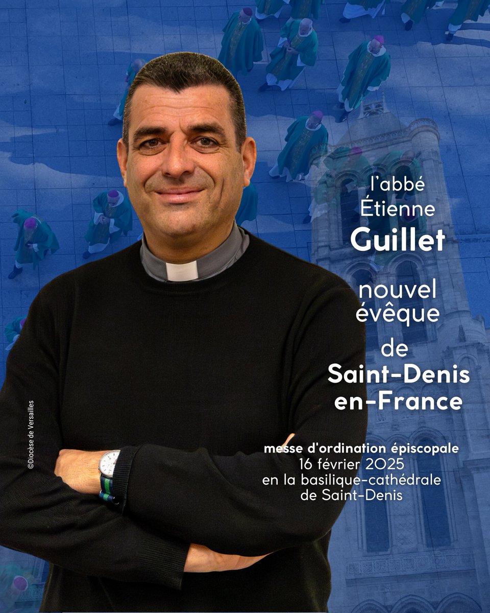 Le pape François a nommé évêque de  Saint-Denis-en-France, Mgr Étienne Guillet. Il était jusqu’à présent  curé du groupement paroissial de Mantes-la-Jolie (diocèse de  Versailles).
👉sa biographie : tinyurl.com/3tr8zexa