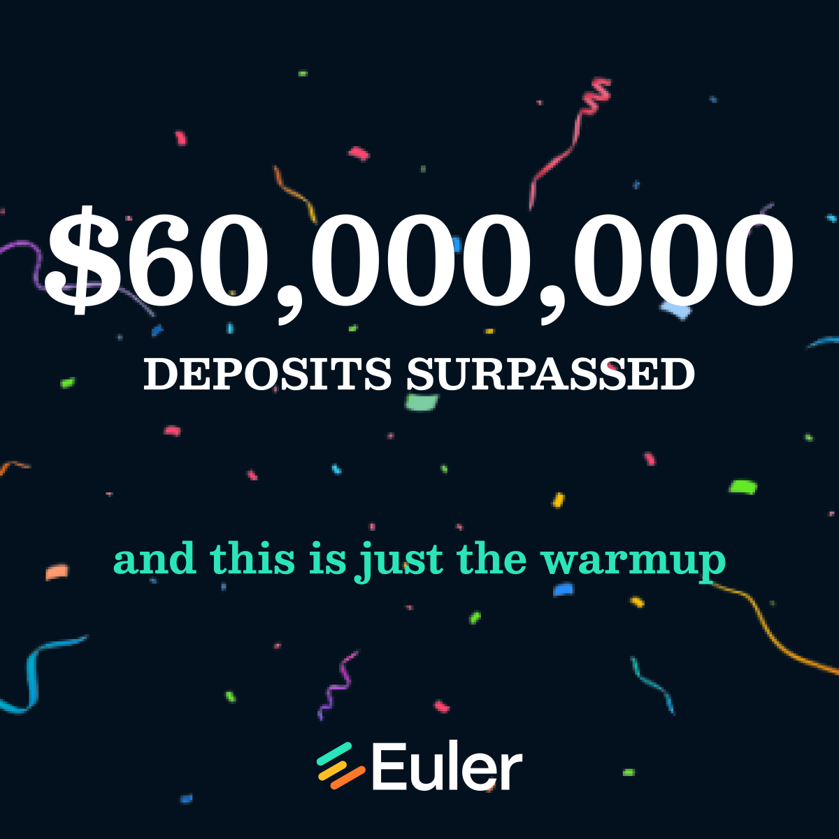 eulerfinance's tweet image. $60M total deposits on Euler.

Higher.