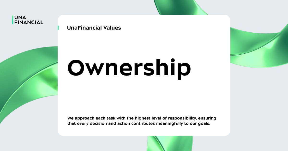 UnaFinancial1's tweet photo. Taking ownership isn’t just a value—it’s how we operate. 💡

We tackle every task with the highest responsibility, ensuring every action drives meaningful results. 

By embracing accountability, we build trust, deliver excellence, and achieve big goals. 🚀

#Fintech #Innovation https://t.co/ScC08ao9E6