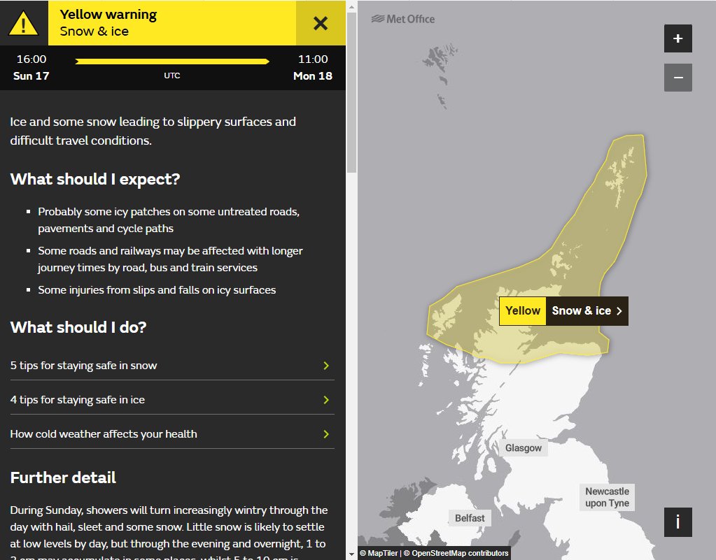 BBCScotWeather's tweet photo. The Met Office have issued two yellow warnings of SNOW &amp; ICE in these areas, from Sunday afternoon - Tuesday morning, where ice and snow could lead to slippery surfaces and difficult travel conditions. Do take care if you're heading out and about.

Joy https://t.co/cHX5Qrspac