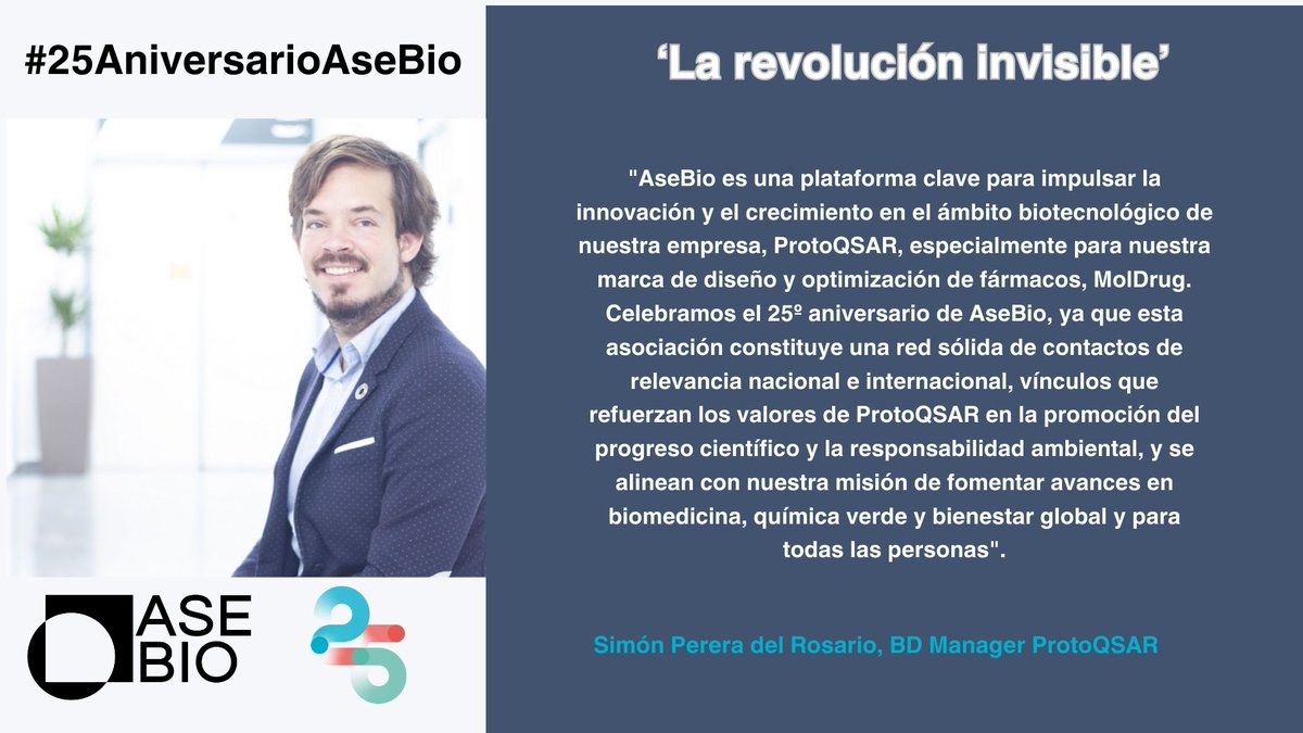 AseBio - Asociación Española de Bioempresas (@asebio) on Twitter photo #25AniversarioAseBio | Simón Perera del Rosario , BD Manager en <a href="/ProtoQSAR/">ProtoQSAR - MolDrug</a> valora el trabajo realizado por la asociación en este cuarto de siglo.
Descubre “La revolución invisible”: youtu.be/RC7St2vfKIg?si…
#SomosBiotecnología #25AniversarioAseBio | Simón Perera del Rosario , BD Manager en <a href="/ProtoQSAR/">ProtoQSAR - MolDrug</a> valora el trabajo realizado por la asociación en este cuarto de siglo.
Descubre “La revolución invisible”: youtu.be/RC7St2vfKIg?si…
#SomosBiotecnología