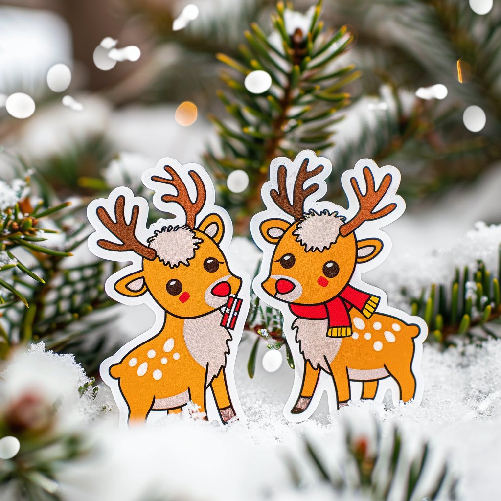 evergreengoods_'s tweet photo. 🦌 How adorable are these reindeer stickers? Customise your stickers with our wide selection of labeling finishes: https://t.co/EPcOWz5vLu 🎨 Add a touch of personality to your crafts this Christmas. ✨ #EvergreenGoodsCreations #PersonalisedStickers #ChristmasStickers #DIYCrafts https://t.co/svqpZ3v13p