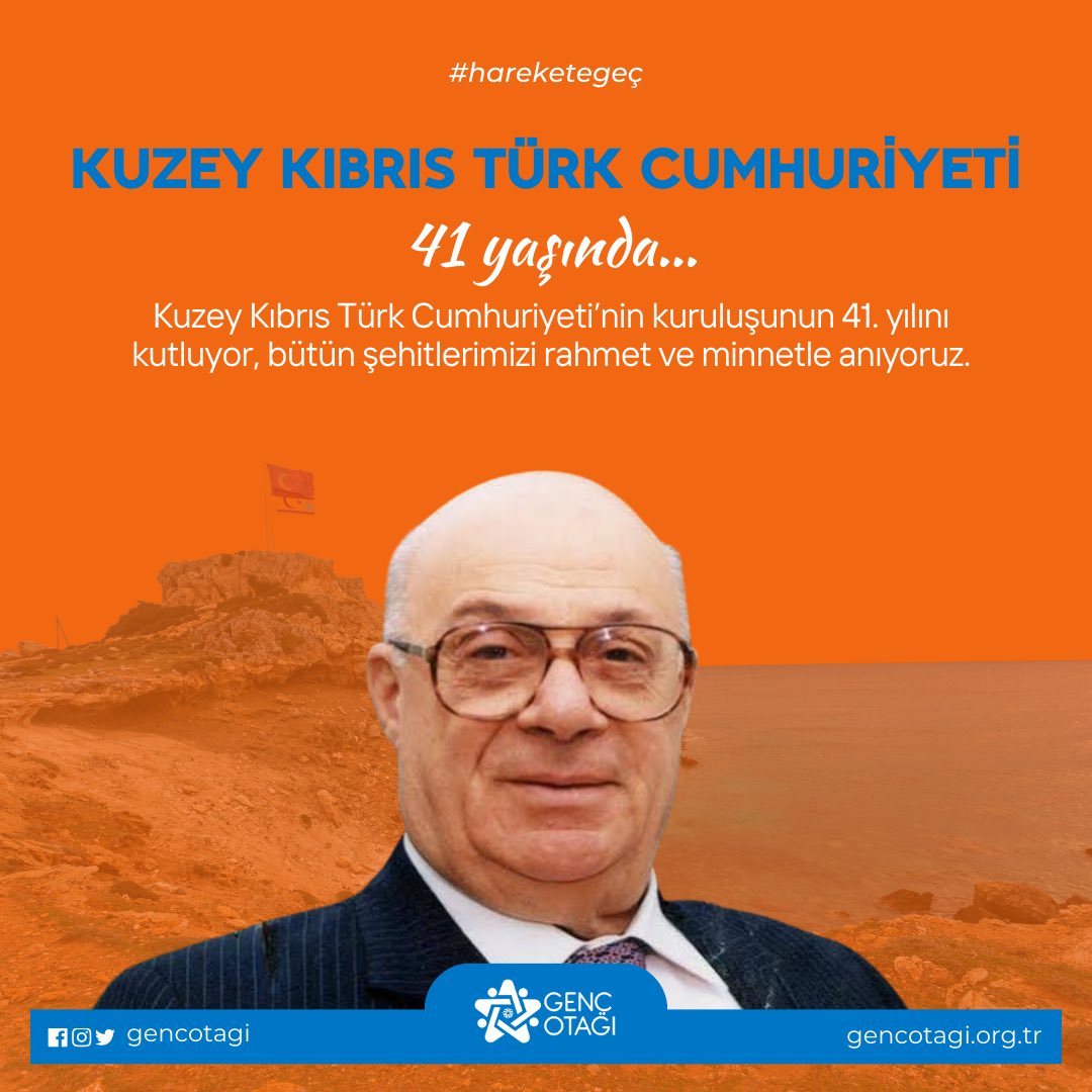 gencotagi's tweet image. Kuzey Kıbrıs Türk Cumhuriyeti’nin kuruluşunun 41. yılını kutluyor, bütün şehitlerimizi rahmet ve minnetle anıyoruz.

#raufdenktaş #kktc #harekeregeç #gençotağı