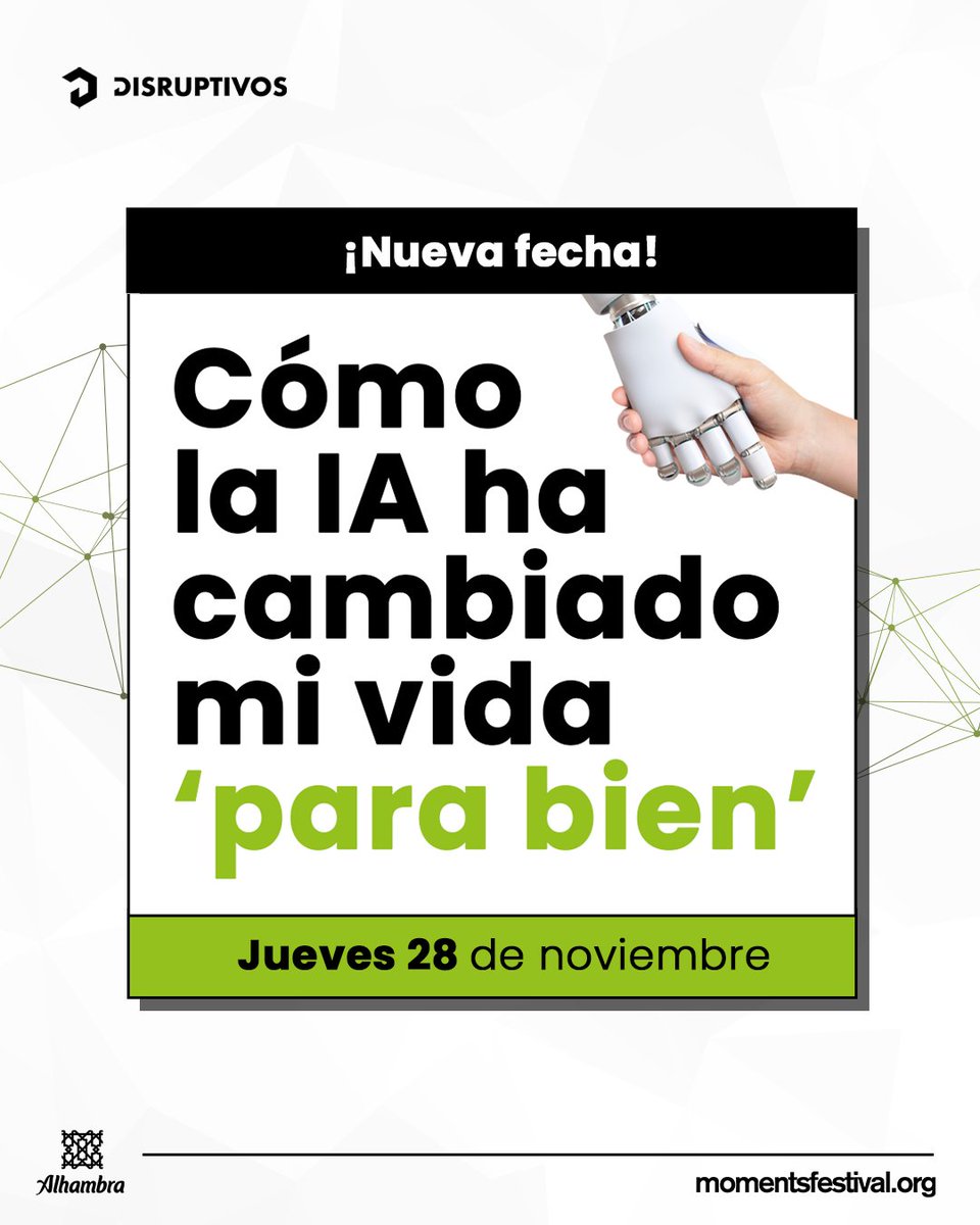 disruptivos's tweet photo. ¡Tenemos nueva fecha para nuestro workshop! 🎉

🗓️ Jueves 28 de noviembre.

¡Mantenemos la misma hora y lugar!
🕓 16:00h - 20:00h (ES)
📍 Calle Juan Valera, 7, 2ºH, Málaga (nuestra ofi ❤️)

¡Mismas ganas!  🙌 Tienes toda la info aquí: https://t.co/Q1T6qCTADB

#MomentsFestival https://t.co/0eSfmGA1eJ
