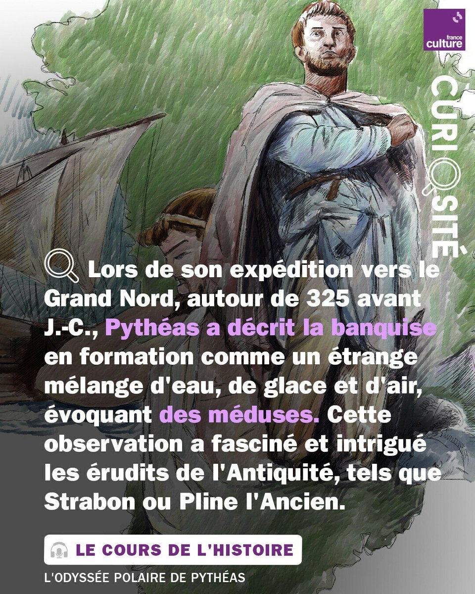 franceculture's tweet photo. Il y a 2 300 ans, Pythéas quittait Marseille pour le Grand Nord inconnu, bravant l’océan et les mystères d’un monde glacé. La première odyssée polaire de l'Histoire !
➡️ https://t.co/jxo3GUDGg0 https://t.co/deHtx3ym13